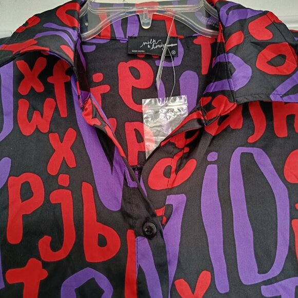 M💜Funky Colorful Purple/Red Button Down Shirt - Picture 3 of 9